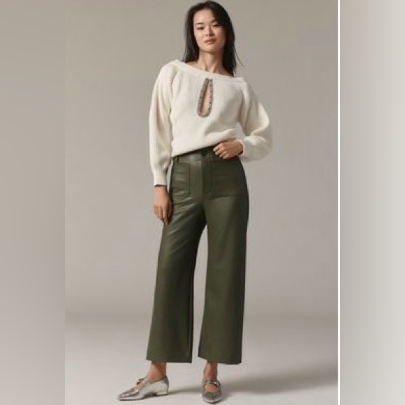 Maeve Pants - The Colette Faux Leather Crop Wide-leg pants by Maeve